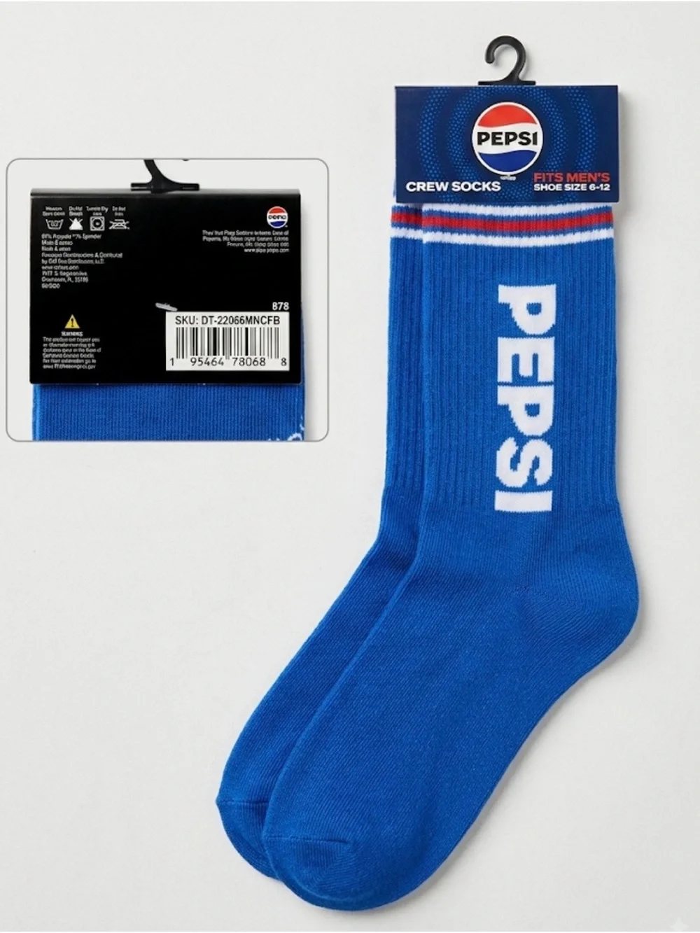 NWT Pepsi Men's Crew Socks Royal Blue Logo Size 6-12 Retro Vintage Style
